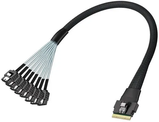 Alt view image 3 of 5 - 10Gtek SlimSAS 8i to 8xSATA Cable, SFF-8654 Host to 8 SATA Drives, SAS 3.0 Compatible, RAID Expansion for Servers & Storage Arrays, 0.5m(1.6ft)