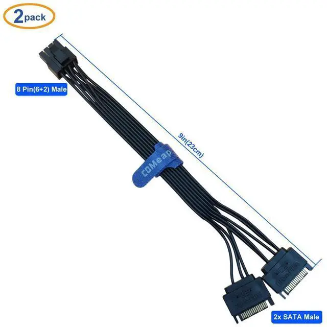 Alt view image 4 of 5 - COMeap (2-Pack) SATA to 8 Pin GPU Power Adapter, 8 Pin (6+2) PCIe to Dual SATA Splitter Cable 9-inch(23cm)
