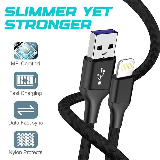 Alt view image 4 of 7 - 3Pack MFi Certified iPhone Charger Cord 6ft Nylon Braided Lightning Cable Fast Charging Durable 25K+ Bend for iPhone 14/13/12/11 Pro Max/XS MAX/XR/XS/X/8/iPad/iPod(Black)