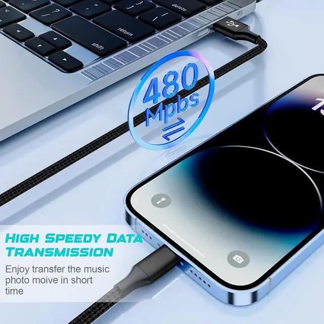 Alt view image 6 of 7 - 3Pack MFi Certified iPhone Charger Cord 6ft Nylon Braided Lightning Cable Fast Charging Durable 25K+ Bend for iPhone 14/13/12/11 Pro Max/XS MAX/XR/XS/X/8/iPad/iPod(Black)