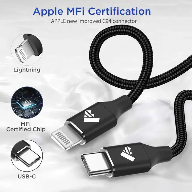 Alt view image 2 of 6 - USB C to Lightning Cable [Apple MFi Certified] 2Pack 1FT iPhone Fast Charger Cable Power Delivery Type C Charging Cord Compatible with iPhone 14 13 12 11 Pro Max X XS XR 8 7 6s Plus SEBlack