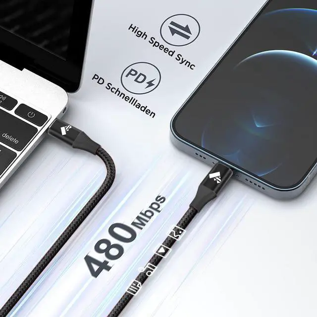 Alt view image 3 of 6 - USB C to Lightning Cable [Apple MFi Certified] 2Pack 1FT iPhone Fast Charger Cable Power Delivery Type C Charging Cord Compatible with iPhone 14 13 12 11 Pro Max X XS XR 8 7 6s Plus SEBlack