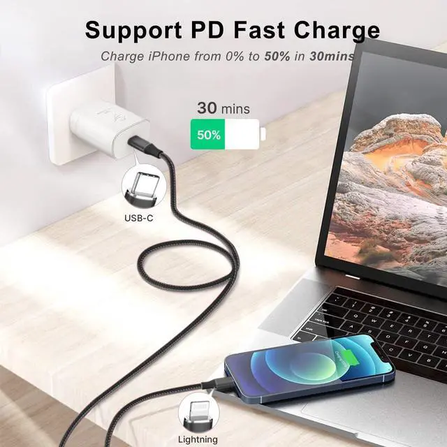 Alt view image 4 of 6 - USB C to Lightning Cable [Apple MFi Certified] 2Pack 1FT iPhone Fast Charger Cable Power Delivery Type C Charging Cord Compatible with iPhone 14 13 12 11 Pro Max X XS XR 8 7 6s Plus SEBlack