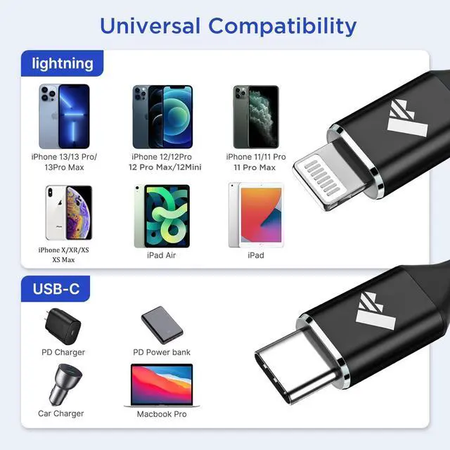 Alt view image 5 of 6 - USB C to Lightning Cable [Apple MFi Certified] 2Pack 1FT iPhone Fast Charger Cable Power Delivery Type C Charging Cord Compatible with iPhone 14 13 12 11 Pro Max X XS XR 8 7 6s Plus SEBlack