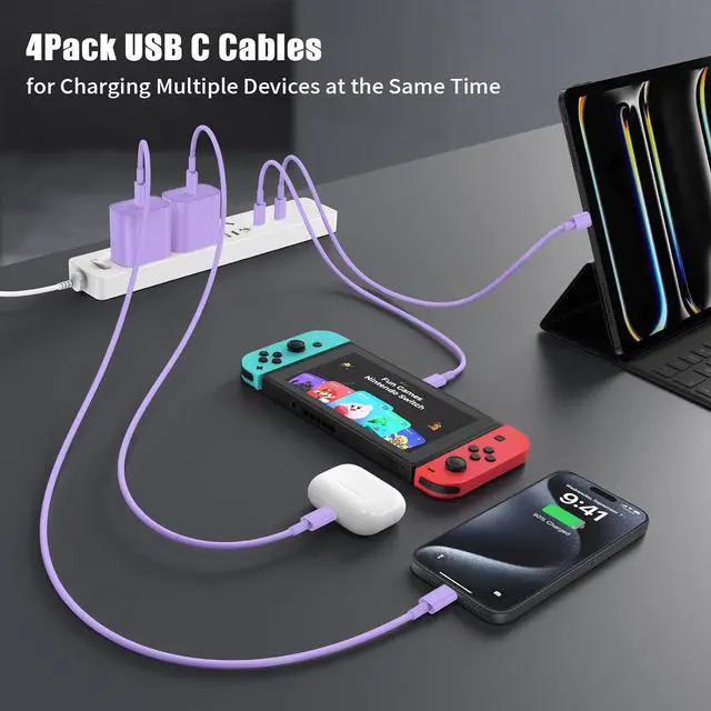 Alt view image 2 of 7 - Essri USB C to USB C Cable 3FT for Apple iPhone 16 15 Charger Cord,3 Pack 60W C to C Cable Fast Charging Wire for iPhone 16 15 Pro Plus Pro Max iPad Pro/Air MacBook Pro/Air,for Galaxy S24 S23 -Purple