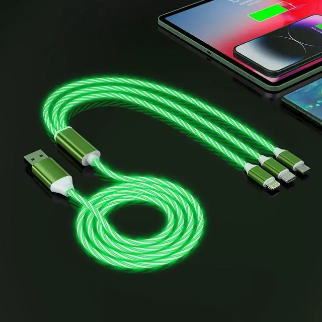 Main image of 3-in-1 Multi USB Universal Flowing LED Light Up Phone Charge Cable Lightning+Type C+Micro USB Glowing Charger Connector Cord for iPhone 14/13/12 Pro Max/XR/XS/8 7/SE,iPad/LG/Samsung/Pixel(4FT Green)