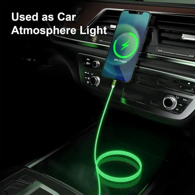 Alt view image 4 of 7 - 3-in-1 Multi USB Universal Flowing LED Light Up Phone Charge Cable Lightning+Type C+Micro USB Glowing Charger Connector Cord for iPhone 14/13/12 Pro Max/XR/XS/8 7/SE,iPad/LG/Samsung/Pixel(4FT Green)