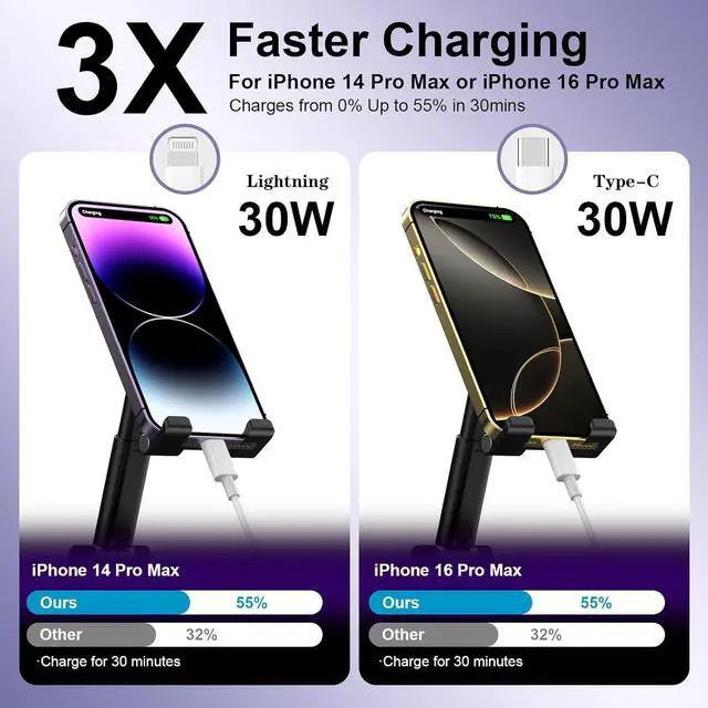 Alt view image 3 of 7 - 3 in 1 USB C to USB C/Lightning Cable Compatible for iPhone 17 16 15 14 13 12 11 XS XR X 8, 2 Pack 60W Type C Multiple Charging with Lightning/2 Type C Port iPhone Charger Cord Fast Charging Cable 6FT