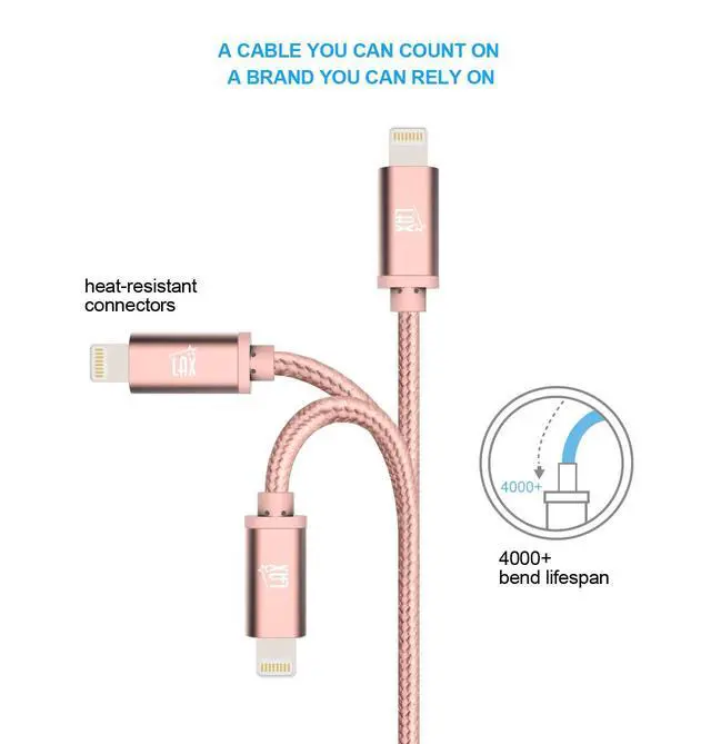 Alt view image 5 of 7 - LAX iPhone Charger Lightning Cable - MFi Certified Durable Braided Apple Lightning USB Cord for iPhone 11/11 Pro Max/XS Max/X/iPad, iPod & More