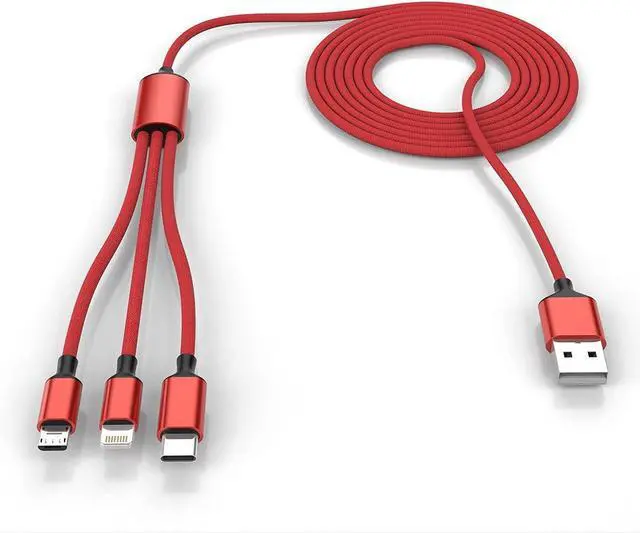Main image of Multi 3 in 1 USB Extra Long Cable, 3M/10Ft Nylon Braided Universal Phone Charger Cord Type C/Micro USB/iPhone Lightning Connector for Android/Tablets/Samsung S8/LG/Pixel/Huawei and More (Red)