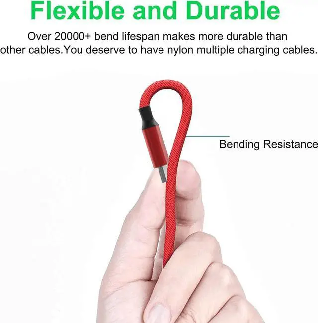 Alt view image 4 of 7 - Multi 3 in 1 USB Extra Long Cable, 3M/10Ft Nylon Braided Universal Phone Charger Cord Type C/Micro USB/iPhone Lightning Connector for Android/Tablets/Samsung S8/LG/Pixel/Huawei and More (Red)