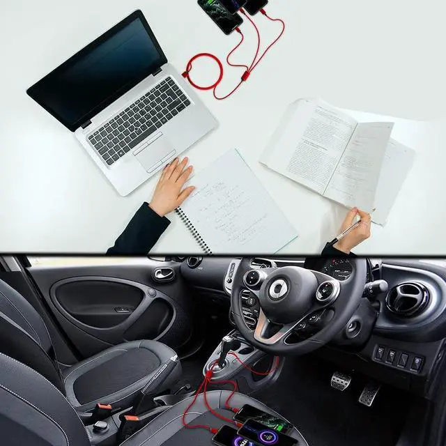 Alt view image 7 of 7 - Multi 3 in 1 USB Extra Long Cable, 3M/10Ft Nylon Braided Universal Phone Charger Cord Type C/Micro USB/iPhone Lightning Connector for Android/Tablets/Samsung S8/LG/Pixel/Huawei and More (Red)