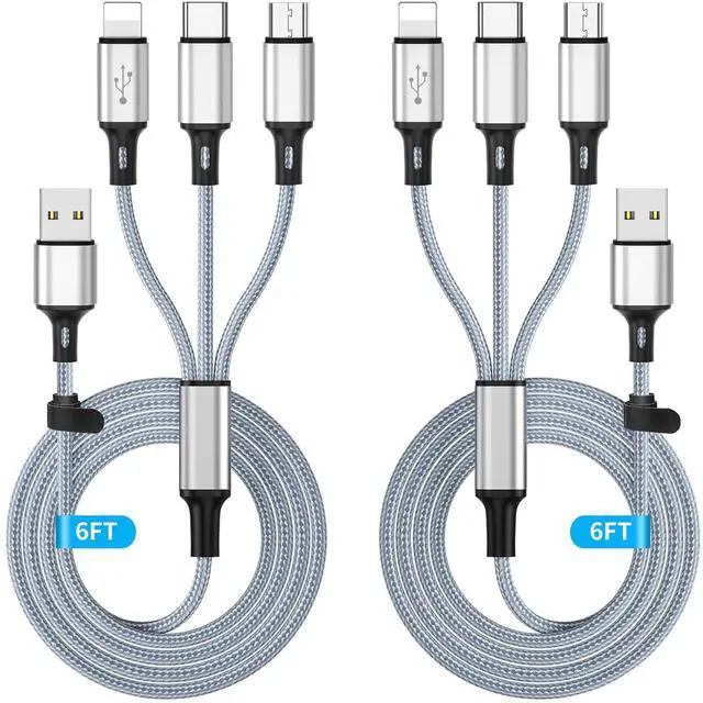 Main image of Multi Charging Cable, Multi 3 in 1 iPhone Charging Cable, Lightning/Type-C/Micro USB Universal Port Adapter,1.8M/6FT Long Nylon Braided Phone Charger Cable Adapter for Android/iPhone 15/Samsung-2Pack