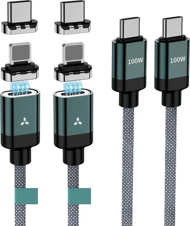 Main image of 100W 2 in 1 Magnetic USB C Charging Cable [2-Pack, 4/6.6FT] 480Mbps Data Transfer, 5A C to C Cable Fast Charging for iPhone 16/15/14/13 Pro Max, MacBook Pro,iPad,Galaxy S22,Pixel
