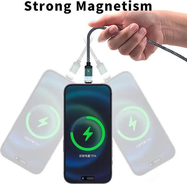 Alt view image 6 of 7 - 100W 2 in 1 Magnetic USB C Charging Cable [2-Pack, 4/6.6FT] 480Mbps Data Transfer, 5A C to C Cable Fast Charging for iPhone 16/15/14/13 Pro Max, MacBook Pro,iPad,Galaxy S22,Pixel