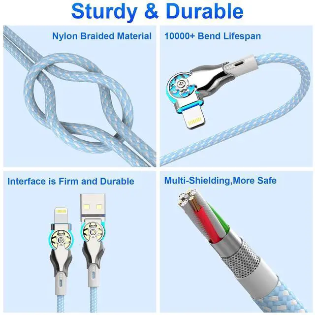 Alt view image 6 of 7 - Bidirectional 90 Degree iPhone Charging Cable 6FT, 180°Rotating Angle Lightning Cable, High Speed Data Sync iPhone Lightning Charger Cable for Phone 14/13/12/11/Pro/Max/XS/MAX/XR/XS/X/8/7/Plus/6S
