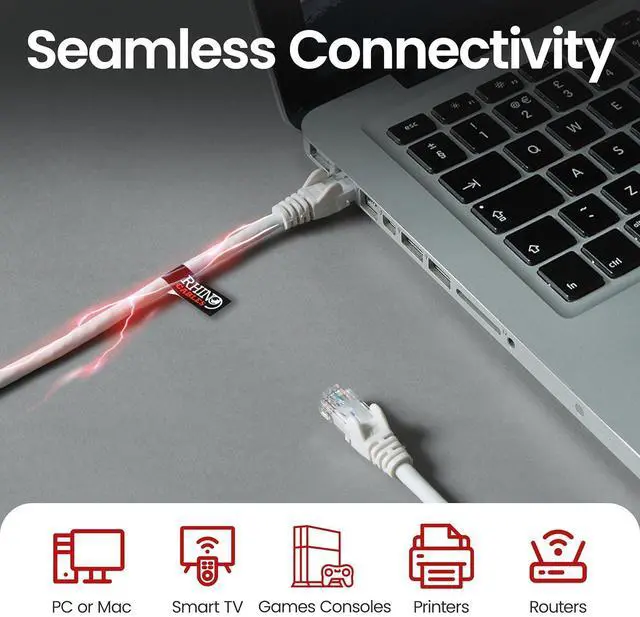 Alt view image 3 of 7 - rhinocables CAT 6 High-Speed Gigabit Ethernet Cable - Patch Network Lead for LAN| Snagless UTP with LSZH Jacket | RJ45 Connector - Internet, Router, Modem, Smart TV, PC & More (80ft, Black)