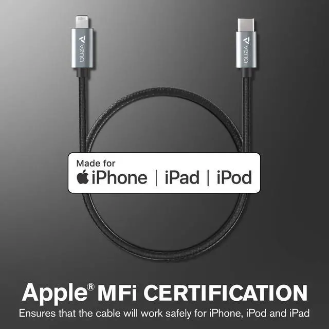 Alt view image 3 of 7 - VENA USB C to Lightning Cable - 3FT (2 Pack), (Apple MFI Certified) 18W Fast Charge Power Delivery Nylon Braided Apple Charger Compatible with iPhone 13 12/12 Mini/12 Pro/11 Pro Max/X/XS/XR/iPad Air