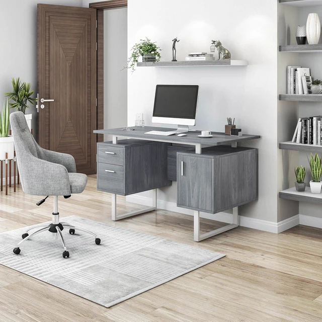 Alt view image 2 of 7 - Techni Mobili Office Desk with Storage Drawers and Cabinet 51.25 W - Modern Office Desk with Large Floating Desktop Surface