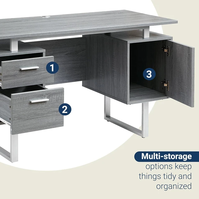 Alt view image 5 of 7 - Techni Mobili Office Desk with Storage Drawers and Cabinet 51.25 W - Modern Office Desk with Large Floating Desktop Surface