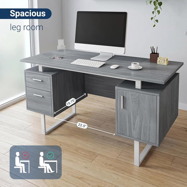 Alt view image 6 of 7 - Techni Mobili Office Desk with Storage Drawers and Cabinet 51.25 W - Modern Office Desk with Large Floating Desktop Surface