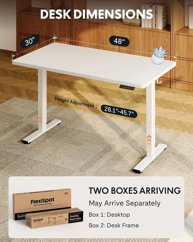 Alt view image 5 of 7 - FLEXISPOT EN1 48"x30" One-Piece Standing Desk, White