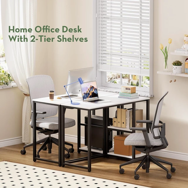 Alt view image 4 of 7 - SINPAID 40" Small Computer Desk with Study Shelves for Home Office,White