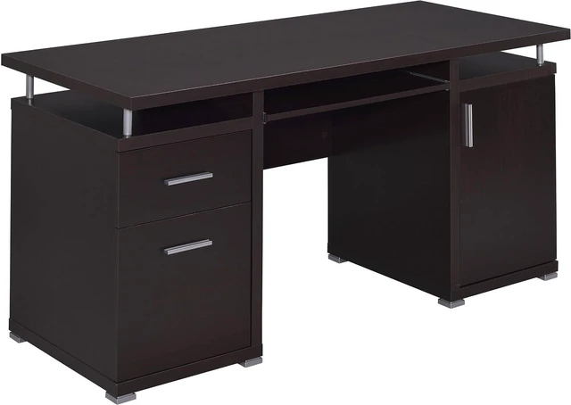 Main image of Coaster Home Furnishings Tracy Modern Contemporary 55-Inch 2-Drawer Home Office Computer Writing Desk Study Table with File Cabinet Storage Engineered Wood Eco-Friendly Laminate Brown 800107