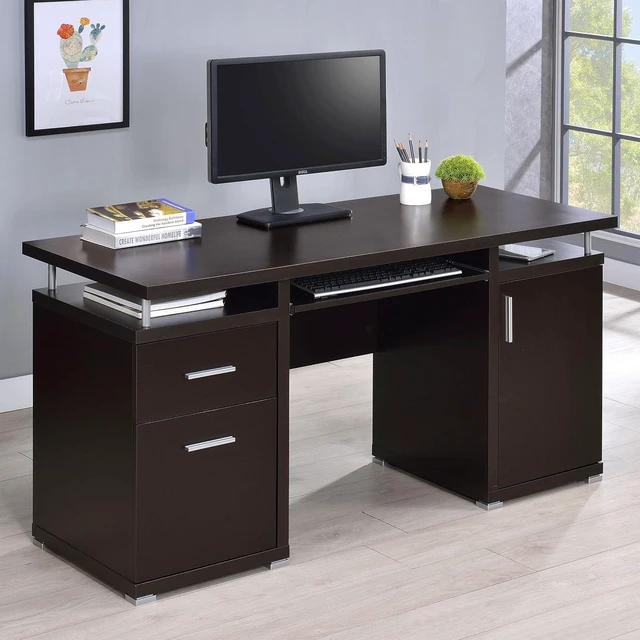 Alt view image 2 of 7 - Coaster Home Furnishings Tracy Modern Contemporary 55-Inch 2-Drawer Home Office Computer Writing Desk Study Table with File Cabinet Storage Engineered Wood Eco-Friendly Laminate Brown 800107