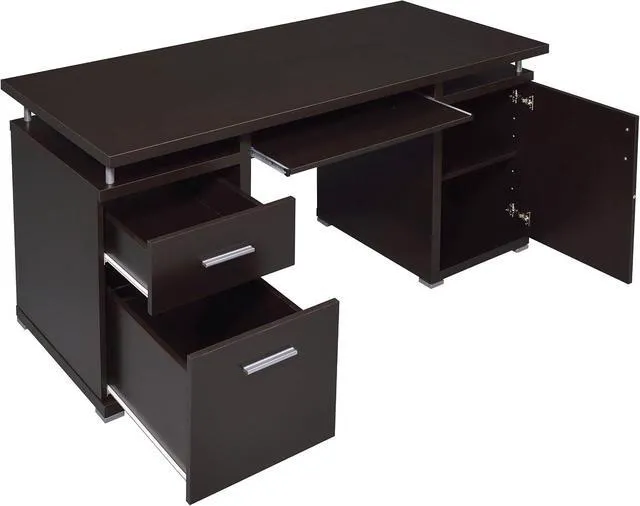 Alt view image 4 of 7 - Coaster Home Furnishings Tracy Modern Contemporary 55-Inch 2-Drawer Home Office Computer Writing Desk Study Table with File Cabinet Storage Engineered Wood Eco-Friendly Laminate Brown 800107