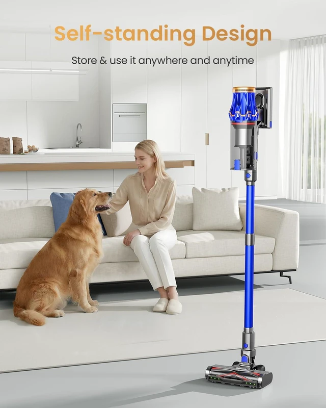 Alt view image 6 of 7 - Cordless Vacuum Cleaner, Upgraded 650W 60KPA 70Mins Vacuum Cleaners for Home with Self-Standing Vacuum Cleaner Stick, Anti-tangle Wireless Vacuum, OLED Screen 1.8L Cup for Pet Hair/Carpets/All Floor