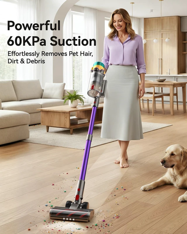 Alt view image 2 of 7 - Cordless Vacuum Cleaner, Upgraded 650W 60KPA 70Mins XL Dust Cup Stick Vacuum, Vacuum Cleaner with Self-Standing and LED Screen, Rechargeable Vacumm Cleaners for Home/Pet Hair/Carpets/Floors