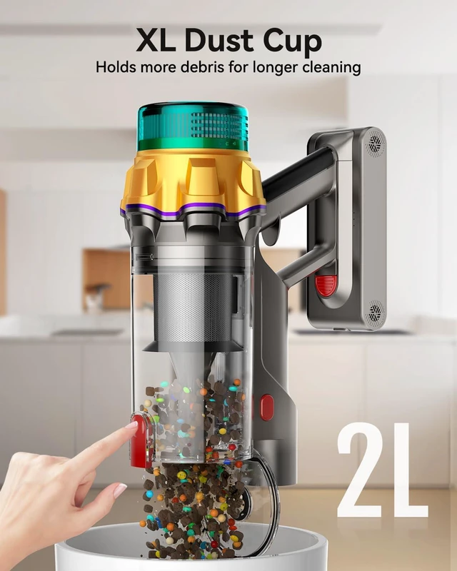 Alt view image 3 of 7 - Cordless Vacuum Cleaner, Upgraded 650W 60KPA 70Mins XL Dust Cup Stick Vacuum, Vacuum Cleaner with Self-Standing and LED Screen, Rechargeable Vacumm Cleaners for Home/Pet Hair/Carpets/Floors