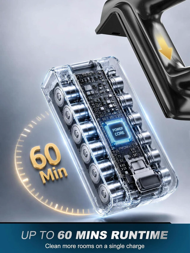Alt view image 3 of 7 - Cordless Vacuum Cleaner, 600W/58KPa/60Mins Self-Standing Stick Vacuum