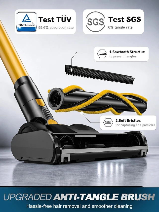 Alt view image 5 of 7 - Cordless Vacuum Cleaner, 600W/58KPa/60Mins Self-Standing Stick Vacuum