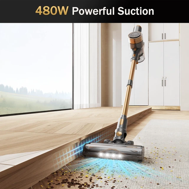 Alt view image 2 of 7 - Cordless Vacuum Cleaner, 10-in-1 Lightweight Stick Vacuum with 45mins Runtime, Powerful Suction, LED Touch Screen, Rechargeable Vacuum Cleaners for Home Hardwood Floor Carpet Pet Hair (Gold)