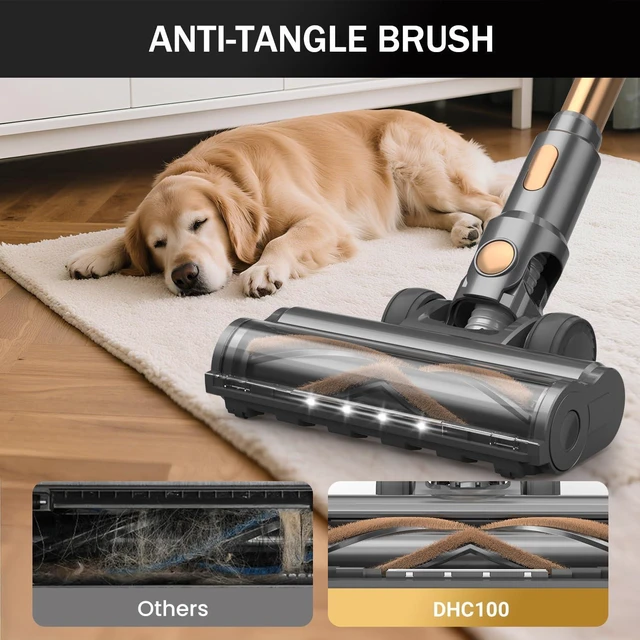 Alt view image 5 of 7 - Cordless Vacuum Cleaner, 10-in-1 Lightweight Stick Vacuum with 45mins Runtime, Powerful Suction, LED Touch Screen, Rechargeable Vacuum Cleaners for Home Hardwood Floor Carpet Pet Hair (Gold)
