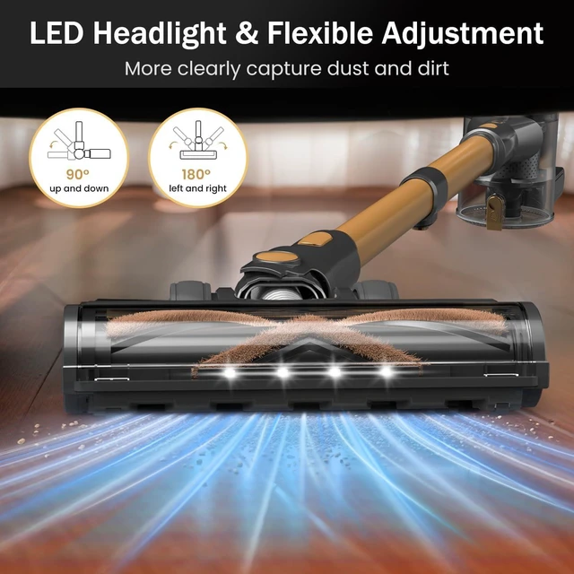 Alt view image 7 of 7 - Cordless Vacuum Cleaner, 10-in-1 Lightweight Stick Vacuum with 45mins Runtime, Powerful Suction, LED Touch Screen, Rechargeable Vacuum Cleaners for Home Hardwood Floor Carpet Pet Hair (Gold)