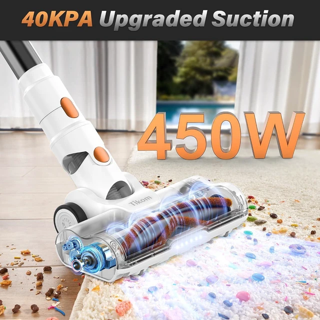 Alt view image 2 of 7 - Tikom V500 Cordless Vacuum Cleaner for Home, 40000Pa/450W Stick Vacuum with LED Touch Screen, Charging Wall Dock, Anti-Tangle, Lightweight Handheld Vacuum for Pet Hair, Hard Floor, Carpet
