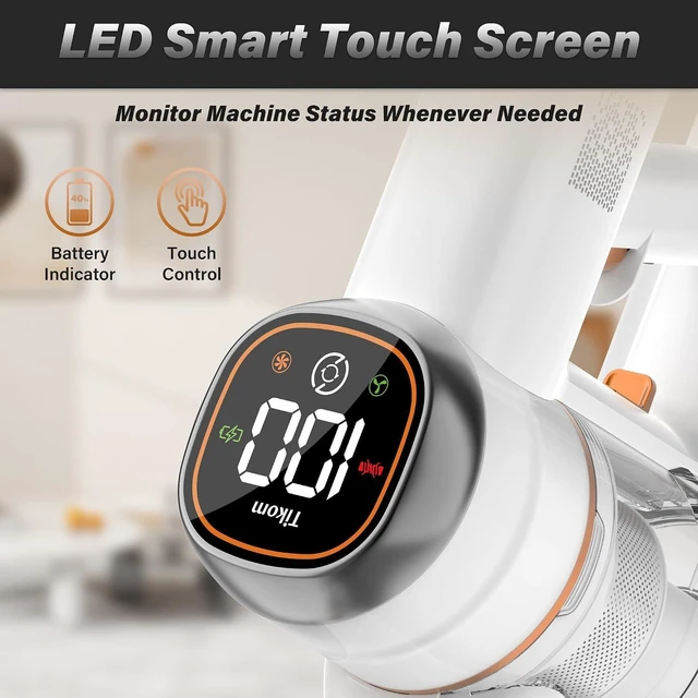 Alt view image 3 of 7 - Tikom V500 Cordless Vacuum Cleaner for Home, 40000Pa/450W Stick Vacuum with LED Touch Screen, Charging Wall Dock, Anti-Tangle, Lightweight Handheld Vacuum for Pet Hair, Hard Floor, Carpet