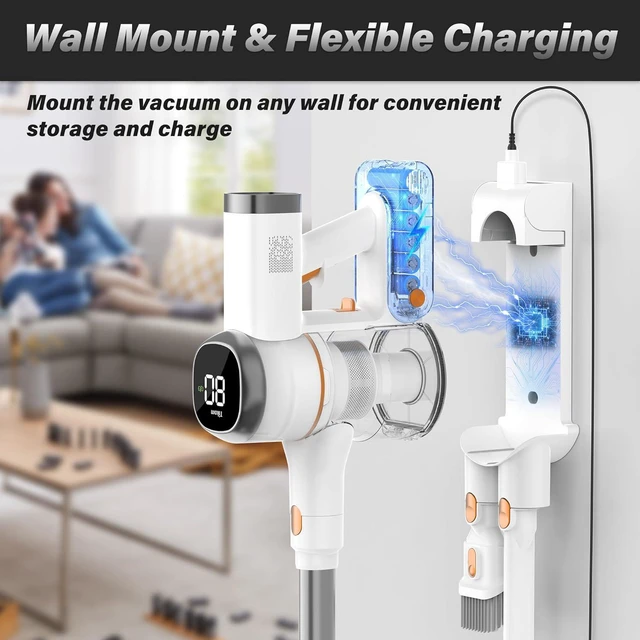 Alt view image 4 of 7 - Tikom V500 Cordless Vacuum Cleaner for Home, 40000Pa/450W Stick Vacuum with LED Touch Screen, Charging Wall Dock, Anti-Tangle, Lightweight Handheld Vacuum for Pet Hair, Hard Floor, Carpet