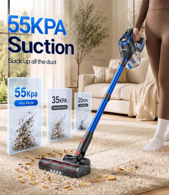 Alt view image 2 of 7 - Cordless Vacuum Cleaner, 55Kpa Vacuum Cleaners for Home, Max 80mins Runtime Stick Vacuum with LED Display&1.5L Dust Cup, Rechargeable Lightweight Handheld Vacuum for Carpet/Hardwood Floor/Pet Hair/Car