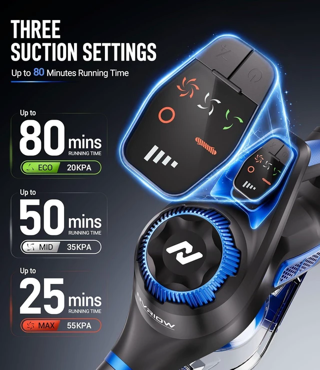 Alt view image 5 of 7 - Cordless Vacuum Cleaner, 55Kpa Vacuum Cleaners for Home, Max 80mins Runtime Stick Vacuum with LED Display&1.5L Dust Cup, Rechargeable Lightweight Handheld Vacuum for Carpet/Hardwood Floor/Pet Hair/Car
