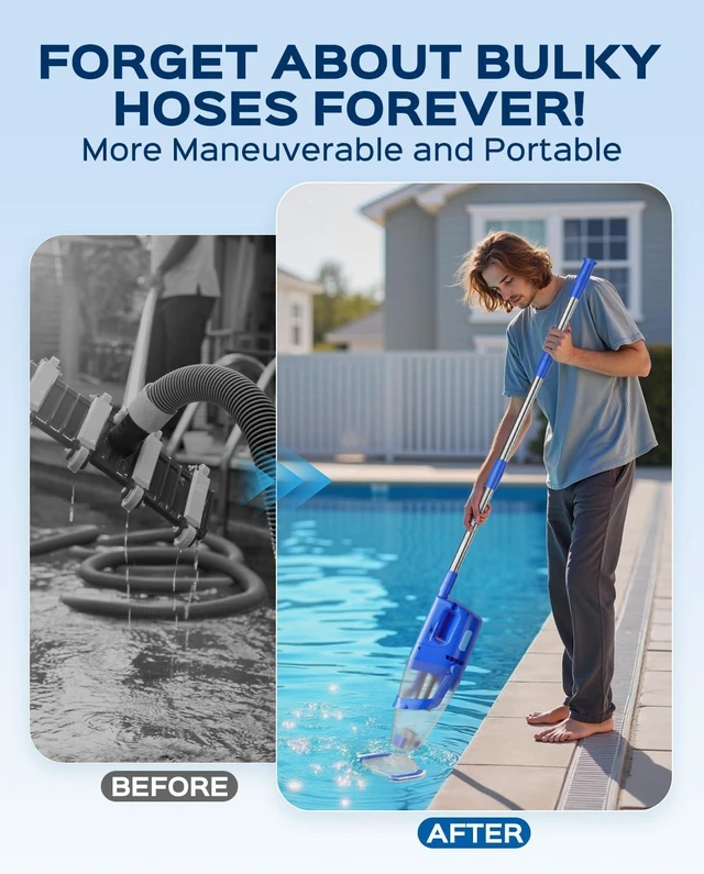 Alt view image 2 of 7 - Cordless Handheld Pool Vacuum Cleaner for Inground Pool with Pole