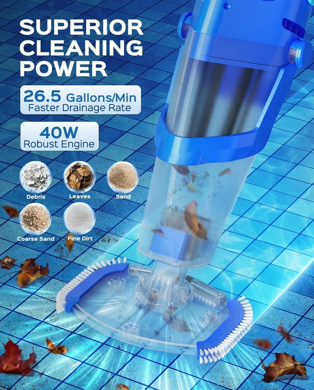 Alt view image 3 of 7 - Cordless Handheld Pool Vacuum Cleaner for Inground Pool with Pole