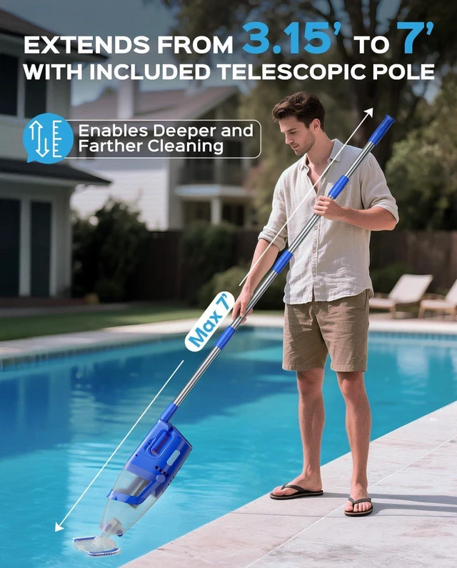 Alt view image 5 of 7 - Cordless Handheld Pool Vacuum Cleaner for Inground Pool with Pole