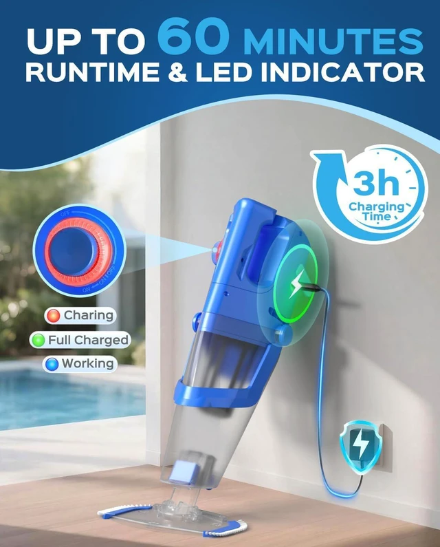 Alt view image 7 of 7 - Cordless Handheld Pool Vacuum Cleaner for Inground Pool with Pole