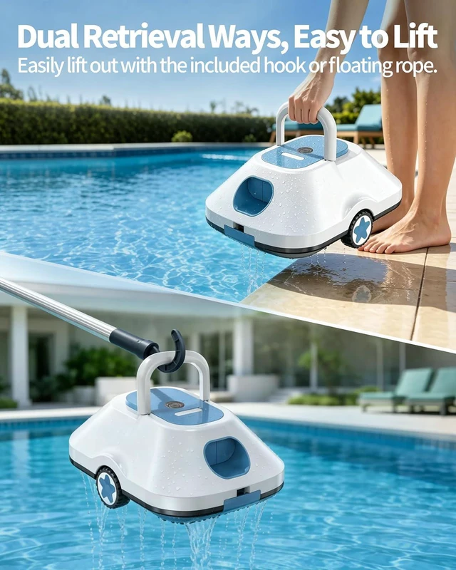 Alt view image 5 of 7 - 2026 Upgrade Robotic Pool Cleaner,Cordless Automatic Pool Cleaner with 210-Min Runtime,Pool Vacuum for Above Ground & Inground Pools,Coverage up to 2200 Sq.Ft,Easy Retrieve,Smart Parking,Light Blue