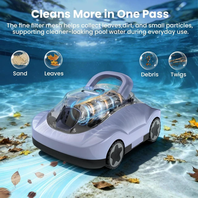Alt view image 3 of 7 - (2026 Upgrade) Cordless Robotic Pool Cleaner, Automatic Pool Vacuum for Above Ground & Inground Pools, 180-Min Runtime, 3L Basket for Leaves & Debris, Auto-Parking, Powerful Suction up to 2200 Sq.Ft