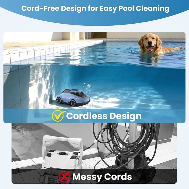 Alt view image 4 of 7 - (2026 Upgrade) Cordless Robotic Pool Cleaner, Automatic Pool Vacuum for Above Ground & Inground Pools, 180-Min Runtime, 3L Basket for Leaves & Debris, Auto-Parking, Powerful Suction up to 2200 Sq.Ft